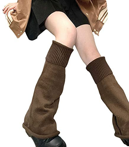 Women Knitted Leg Warmers, Knee High Preppy Style Ribbed Leg Warmers for Teen Girls,Pink Leg Warmers (Brown, One Size)