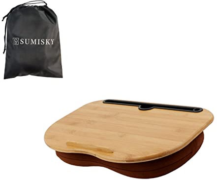 SUMISKY Schoßschreibtisch für 14-Zoll-Laptops, Bambus-Laptop-Schreibtisch mit Kissen und Handyhalter, tragbarer Laptop-Ständer mit Tablett, 38,1 x 27,9 cm, mit Tasche