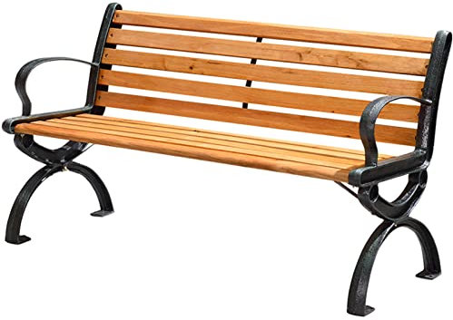 Fadiadem Terrassenbank im Freien Gartensitzplätze, Veranda-Möbel-Bank-Gusseisen-Hartholz-Loveseat-Stühle, Parkbänke mit Rückenlehne und Armlehne, Lattensitz für Weg/Rasen/Hinterhof/Schule