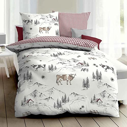Traumschlaf Biber Bettwäsche Allgäu rot 1 Bettbezug 155 x 220 cm + 1 Kissenbezug 80 x 80 cm