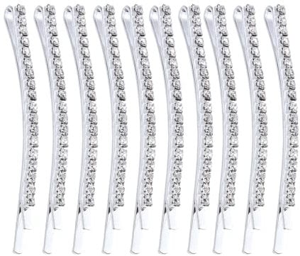 10Pcs Crystal Hair Clip Rhinestone Bobby Pins, Diamante Hair Clips for Women, Silver Sparkly Hairpins, Glitter Hairpins