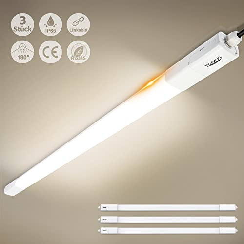 TONFFI 3 Stück Feuchtraumleuchte LED 150CM, 60W 7000LM LED Röhre, Reihenschaltung, Neutralweiß, IP65 Wasserfest Feuchtraumlampe Wannenleuchte Deckenleuchte für Keller Werkstatt Garage Warenhaus Bad