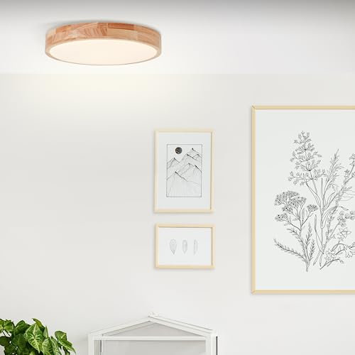 Lightbox Nature LED Deckenlampe mit warmweißer Lichtfarbe (3000 K) | Ø 40 cm | Wand- & Deckenleuchte | 22 W | Helligkeit: 2300 Lumen | aus Metall/Kunststoff/Holz vom Kautschukbaum in Hell-Braun/Weiß