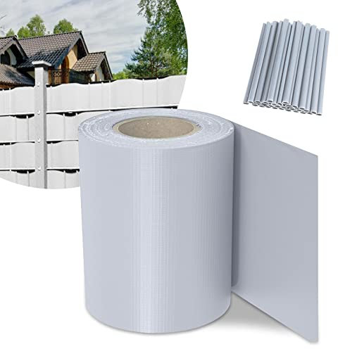SWANEW Sichtschutzstreifen Doppelstabmatten Zaun Gartenzaun Sichtschutz, 50 m x 19 cm inkl.40 Befestigungsclips, PVC Sichtschutzfolie für Doppelstabmattenzaun, Grau