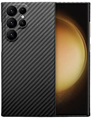 qichenlu Kugelsicher Aramidfaser Kamera Schutz-Schwarz Aramid Hülle für S23 Ultra,Militärstandard Stoßfest Extrem Dünn Cover Case Hartschale für Samsung Galaxy S23 Ultra