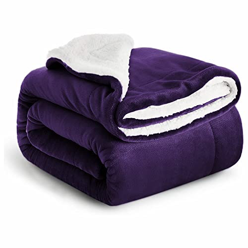 IR Imperial Rooms Sherpa Fleece Blanket Bed Throws Blankets For Sofas Soft Fluffy Thick Blanket Reversible Microfiber Throw (Purple, Single/Throw (130 x 150 Cm))