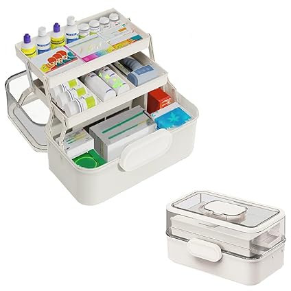 LIKEUDO 28 * 17 * 15cm White Portable First Aid Medicine Storage Box 3 Layer Medicine Cabinet Organizer Household Medicine Storage Box Medication Organizer Case with Handle (28 * 17 * 15cm)