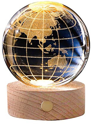 Uposao Leuchtende Kristallkugel mit Ständer,80mm Glaskugel USB Aufladung Nachtlicht Lampe Geburtstag Weihnachts Geschenk für Kinderzimmer Jungen Mädchen Home Office Decor Ornament,Erde