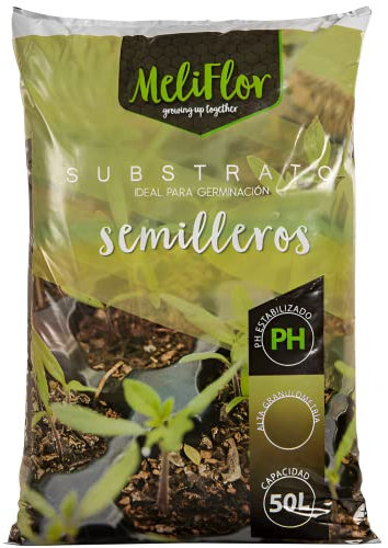 Sustrato Meliflor Semillero 50L, PH estabilizado, Alta Granulometría. Ideal para germinación. Contiene turba Rubia, Negra y Fibra de Coco. Oxigena Las raíces