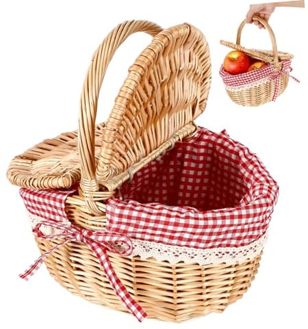 Cesta De Picnic De Ratán Canasta De Pascua Cesta De Vacía Compartimientos De Almacenaje De Almacenamiento De Yute Tejido De Recogida Caperucita Rota Niño