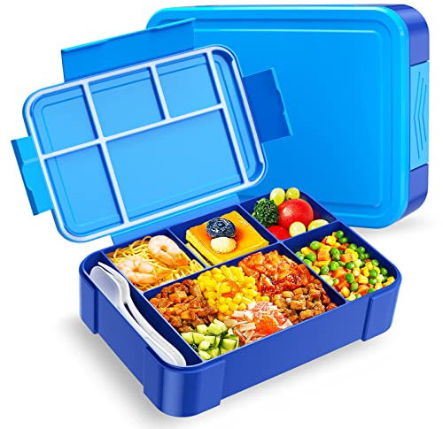 WayEee Bento Box 1330ml Lunch Box Kids Leak-Proof Lunch Box with Compartments for School, Work(Blue)