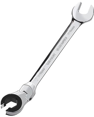 LOSCHEN 1PC 24mm Open Flex-Head Ratcheting Wrench, Metric Ratcheting Spanner with 72 Teeth, Chrome Vanadium Steel Tubing Ratchet Spanner