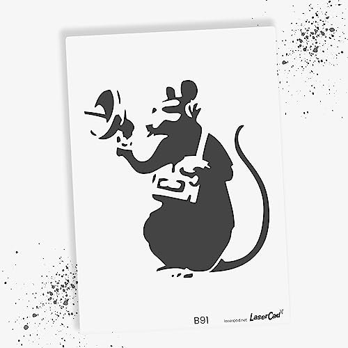 LaserCad Schablonen BANKSY Streetart (B091, Radar Rat, DIN A6) Stencil für Graffiti, Airbrush, Kunst, Deko, zum Malen