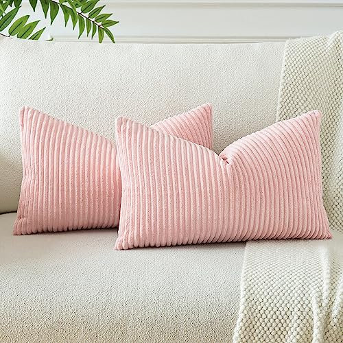 JOTOM 2er Set Cord Kissenbezüge Kissenhülle Dekorative Zierkissen Sofakissen Couchkissen Dekokissen Kissenbezug Deko Kissenhülle für Sofa Wohnzimmer 40x60cm Rosa