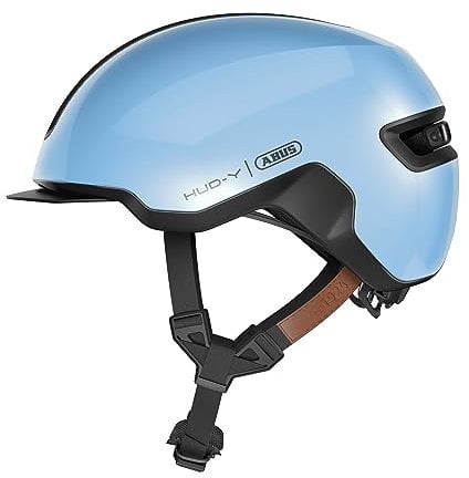 ABUS Urban Helm HUD-Y - mit magnetischem, aufladbarem LED-Rücklicht & Magnetverschluss - cooler Fahrradhelm für den Alltag - für Damen und Herren - Blau, Größe M