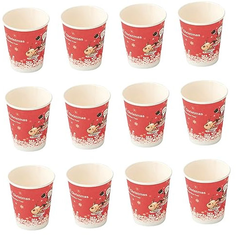 NIYANGLE D'eau 50 Pièces De Noël Gobelet En Papier Nouvel An Pique- Pots De Yaourt Glace Gobelet En Carton Tasse De Chocolat Papier D'emballage Banquet À Soupe