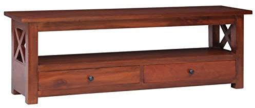 Homgoday TV-Schrank Fernsehschrank Fernsehtisch TV-Board TV-Regal für Fernseher für Wohnzimmer Schlafzimmer und Esszimmer Braun 115x30x40 cm Massivholz Mahagoni