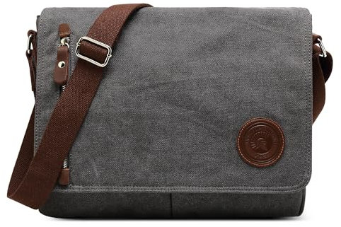 DEEVORCA Leinwand Kuriertasche Herren Groß Vintage Umhängetasche für 15 zoll Laptop für Arbeit Urlaub Lässig Geschäfts Täglich Reisen Schula Canvas Messenger Bag Herren Schultertasche Grau
