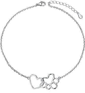 Pfote Armband 925 Sterling Silber Herz Hund Katze Pfoten Armbänder Pfote Schmuck Geschenke für Damen Frauen Mädchen Hund Katze Liebhaber