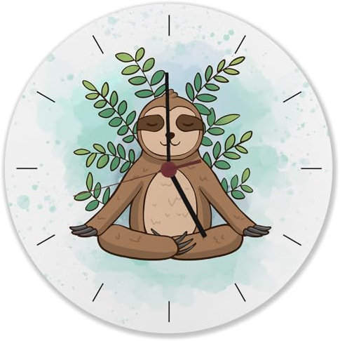 speecheese Faultier Meditation Wanduhr Lustige Uhr für mehr Achtsamkeit Besinnlichkeit mit witzigem Sloth Motiv für entspannte Menschen