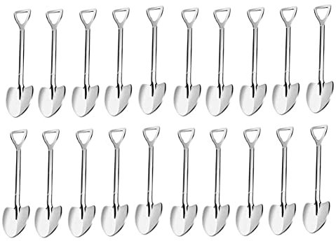 Lrtzizy 20 piezas cucharas en forma de pala de 4,7 pulgadas de acero inoxidable mini cucharas de café pequeñas cucharas para postre, té