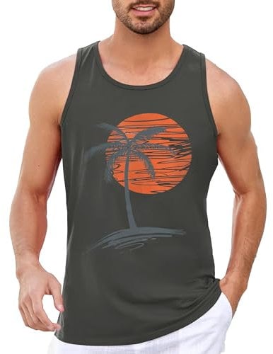 Runcati Printed Tank Top Herren Ärmelloses Sport Muskelshirt Fitness Gym Training Unterhemd Baumwolle Atmungsaktive Bodybuilding Shirt,Grau,L