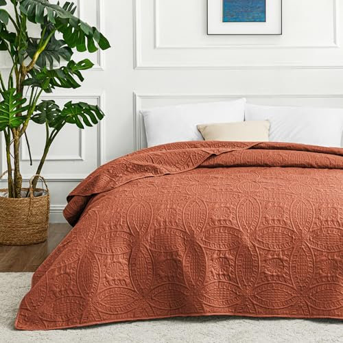 Love's cabin Tagesdecke 200x220 Ziegelrot, Weiche Bett Quilt Leichte Mikrofaser Tagesdecken Bettüberwurf 200x220, Moderne Bedspread mit Münzmuster für alle Jahreszeiten (ohne Kissenbezug)