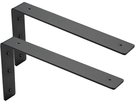 MLOQI 2 stück Regalhalterung Schwarz Regalwinkel Schwerlast, Regalwinkel Schwarz Metall, Wandhalterung Winkel regal 0,5 cm Dick 25 cm