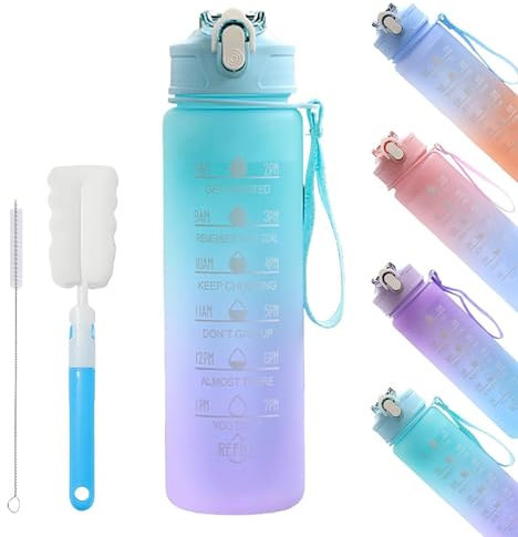 YekouMax Botella Agua 750ml, Botella Gym sin BPA, Garrafa Agua con Pajita, Botella de Agua Deportiva para Gimnasio, Fútbol, Cantimplora, Colegio, Madre, Niña, Niño (Verde Degradado)