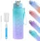 YekouMax Botella Agua 750ml, Botella Gym sin BPA, Garrafa Agua con Pajita, Botella de Agua Deportiva para Gimnasio, Fútbol, Cantimplora, Colegio, Madre, Niña, Niño (Verde Degradado)