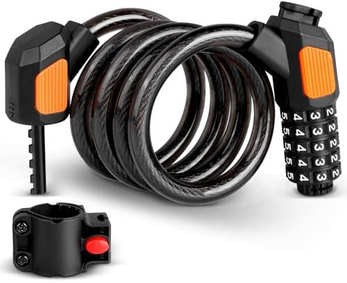 AiQInu Candado Bicicleta Antirrobo, Candado Bicicleta Combinacion 120cm/12mm 5 Dígitos Alto Nivel de Seguridad para Bicicleta Triciclo Scooter
