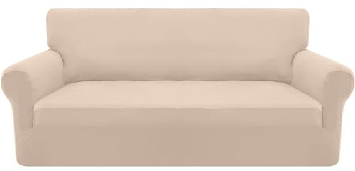 Granbest Strecken Sofabezug 3 Sitzer Superweich Elasthan Sofaüberwurf für Hunde Haustier Couchbezug Möbelschutz mit Elastischen Boden (3 Sitzer, Sand)