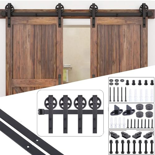 EGTink 244cm/8FT Schiebetürbeschlag Set, Schiebetürsystem Verstellbare,Laufschienen für Schiebetüren aus Holz,Schiebetür Kohlenstoffstahl komplettes Set