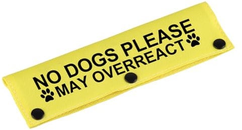 Funny Dog Leash Sleeve No Dogs Please May Overreact Dog Leash Wrap Sleeve Alert Tag Pet Birthday Gift (May Overreact-YE Sleeve)