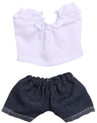 Luwecf Mini puppenkleidung Set für 6 Zoll Puppen, Puppenzubehör Modische Jeans Und T Shirts, für 17cm Großen HABA-Puppen, Weißer Rundhalsausschnitt