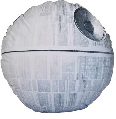 Elbenwald Star Wars Kissen im Todesstern Design Rund - Maße Ø 38 cm, 19 cm hoch - Dekokissen - Zierkissen für Couch und Sofa - Polyester - Grau Weiß