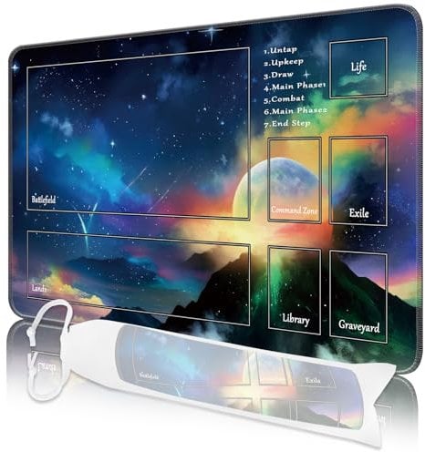 Nkddert MTG Spielmatte, 24x14in TCG Karte Spielmatte genähte Kanten MTG Commander Spielmatte 3mm dickes wasserdichtes MTG Spielmatte mit Zonen mit Aufbewahrungstasche(Bunte Sterne Motive)