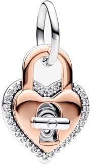 BEEUVIP Two-tone Twistable Heart Padlock Dangle Bead Charm 925 Sterling Silver Bead for Charm Bracelets and Necklaces, Jewellery Gifts Women