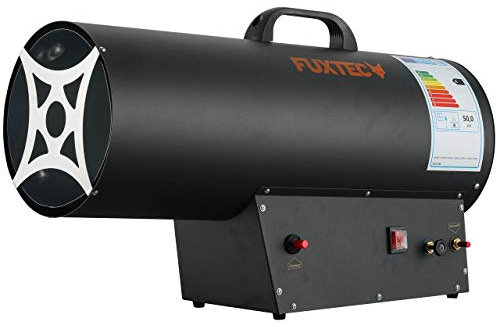 Canon à air chaud GPL FX-GH51 FUXTEC allumage piézo tuyau raccordement et réducteur de pression normes FR puissance chauffage jusqu'à 50 kW, débit d'air 1000 m³/h, protection surchauffe