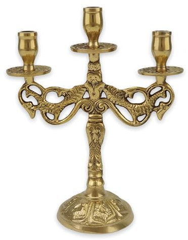 Kerzenleuchter aus Messing mit drei Zweigen und Tropfschalen, Heim-Ikonen-Altar, Gebetsecke