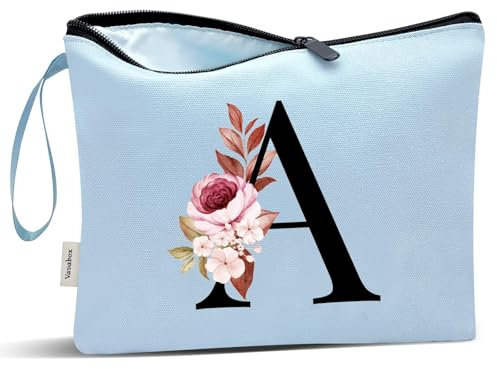 Vavabox A-Z Personalisierte Kosmetiktasche-Geburtstagsgeschenke Für Frauen, Mütter, Beste Freundinnen Und Brautjungfern (A, Blau)
