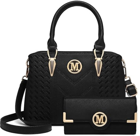Miss Lulu Damen LG6865 LP2022 BK Handtasche, Schwarz mit Geldbörse
