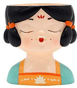 Fhkpsqkcn Pot de fleurs en résine avec visage de fille pour plantes grasses, plantes d'intérieur et d'extérieur