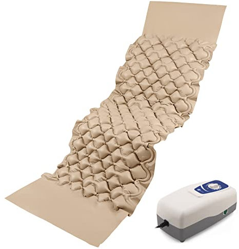 SANICO Komplettes Anti-Dekubitus-Matratzen-Set - Aufblasbares Anti-Dekubitus-Bett mit motorisiertem Kompressor & Endklappen - Auflage zur Linderung von Dekubitus, Schlafqualität Max 135 Kg Beige