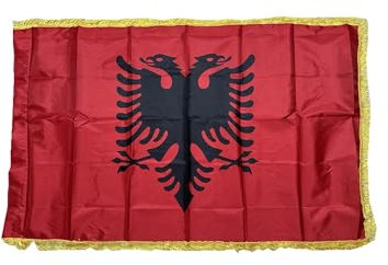 Stormflag Flagge Albania Flush, Satin, 3 x 5 m, Albanien-Flagge, 90 x 150 cm, Polyester mit goldenem Rand