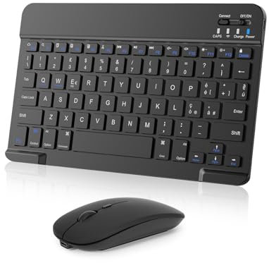 Nsyee Set Tastiera e Mouse Wireless, Tastiera Bluetooth Tablet Portatile Sottile Ricaricabile Universale per iPad/Tablet/PC/iOS/Android/Windows/Samsung Tab/Lenovo, Layout Italiano, Nero