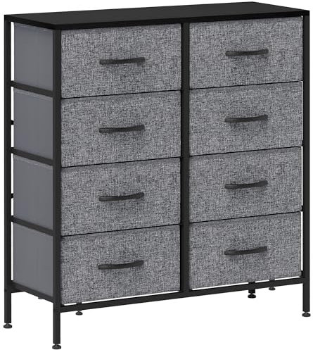 HOMCOM Fabric Chest of Drawers, Industrial Bedroom Dresser with 8 Fabric Drawers, Steel Frame and Wooden Top for Nursery, Living Room, Hallway, Black