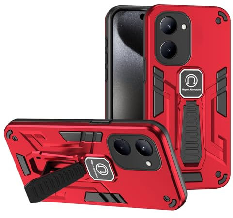 Coque arrière pour smartphone Coque compatible avec OPPO Realme C33 2022/2023 avec béquille intégrée, qualité militaire, anti-chute, coque de protection intégrale en caoutchouc TPU et coque rigide en