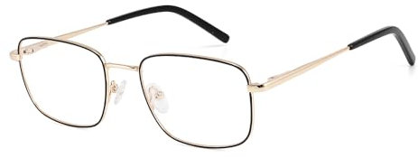 KUKU VISION Blaulichtfilter Brille für Damen/Herren, Anti-Ermüdungsbrille aus Metall, übergroße, blendfreie Brille mit quadratischem Rahmen, Anti-Blaulicht-Brille, Computer (Golden-Schwarz)