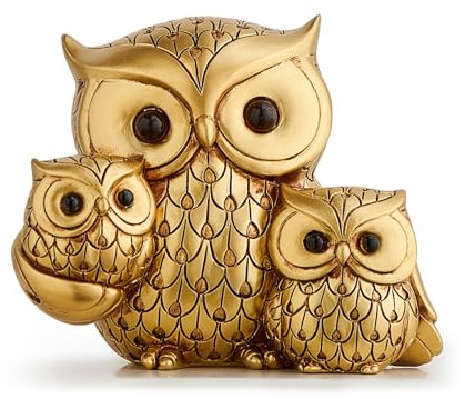 Gold Eule Familie Statue Deko Niedliche Eule Figur Tisch Regal Dekor Akzente, Moderner Vogel Skulptur für Haus Wohnzimmer TV Stand Büro Bücherregal (Gold-A)